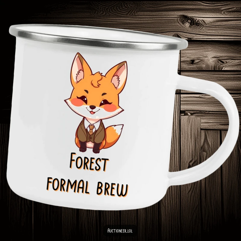 Funny Fox Vest Camping Mug with a sly fox wearing a tiny vest, perfect for outdoor enthusiasts who enjoy humorous drinkware.