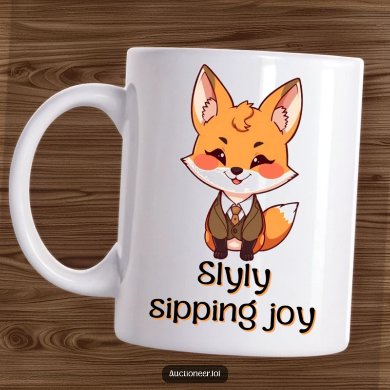 Funny Fox Vest Mug with a playful fox wearing a small formal vest and a mischievous grin, conveying wit and humor.