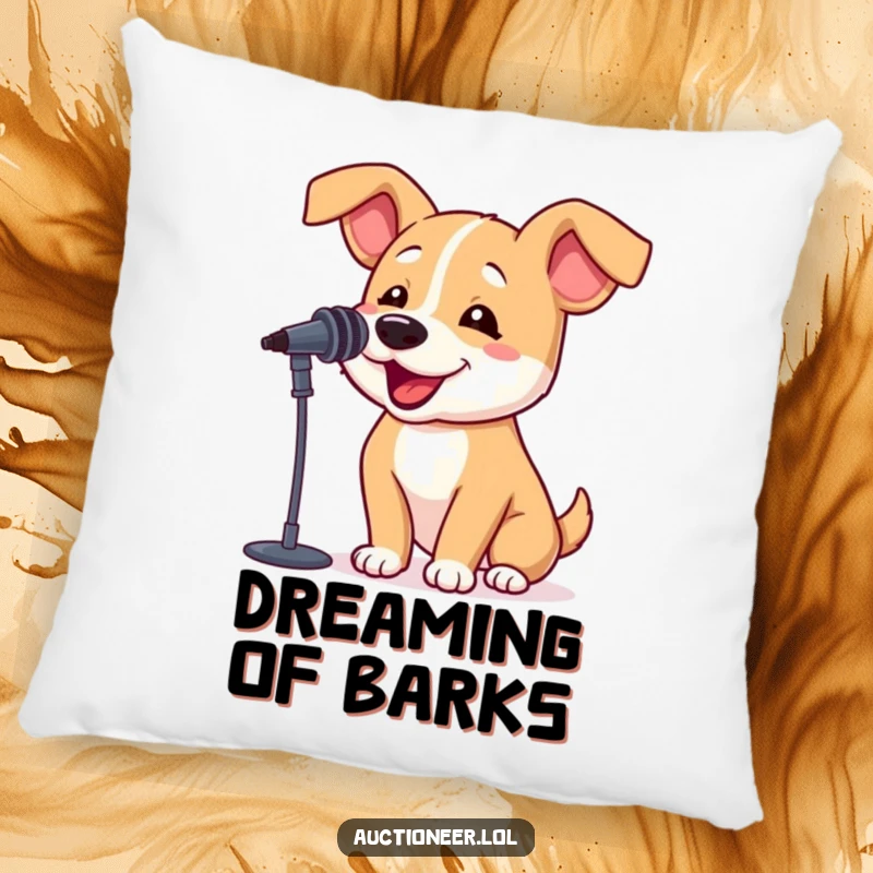 Funny Dog Barking Pillow with a bouncy dog and a microphone, offering a humorous and cozy addition to any living space.