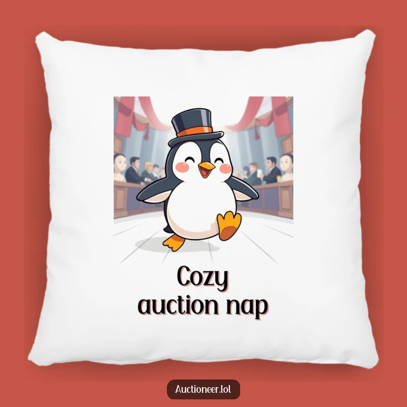 Funny Penguin Auction Pillow: Comfy Style with a Dapper Collector's Touch