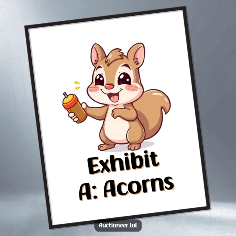 Funny Squirrel Pointing Poster featuring a happy squirrel pointing excitedly, perfect for adding a humorous and energetic touch to decor.