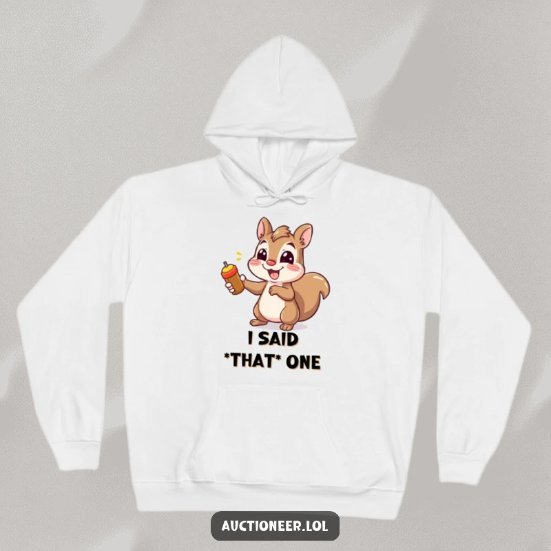 Funny Squirrel Pointing Hoodie showing a cheerful squirrel happily pointing, ideal for cozy wear and humorous expression.