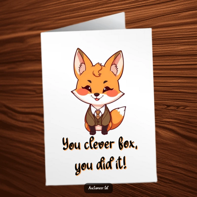 Funny Free Printable Congratulations Card: A mischievous fox in a formal vest offers congratulations with a sly grin and impeccable, foxy style.