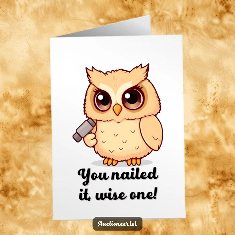 Funny Free Printable Congratulations Card: An owl with a gavel presides over the celebration, adding a touch of official amusement.