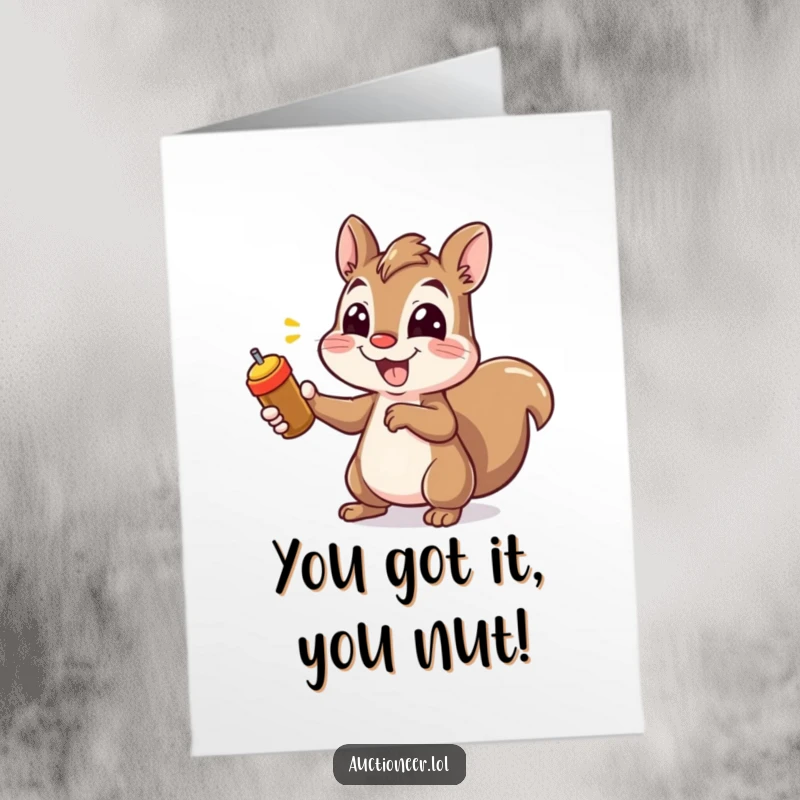 Funny Free Printable Congratulations Card: An excited squirrel with a wide grin points directly at your amazing accomplishment, celebrating your success.