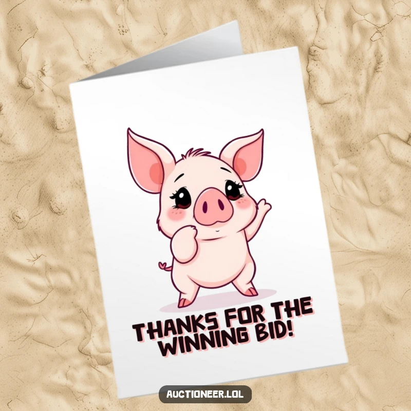 Funny Free Printable Thank You Card: A determined piglet bids on gratitude, making your thanks unforgettable and hilarious.