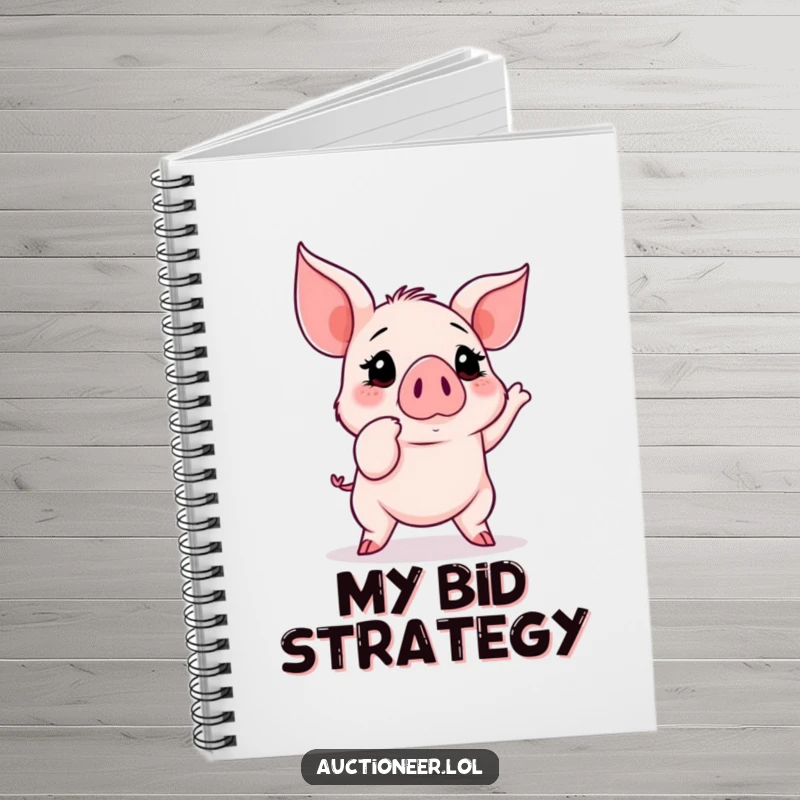 Funny Piglet Auction Notebook: A determined piglet with a pointed snout tracks a rapidly rising auction bid, for note-taking fun.