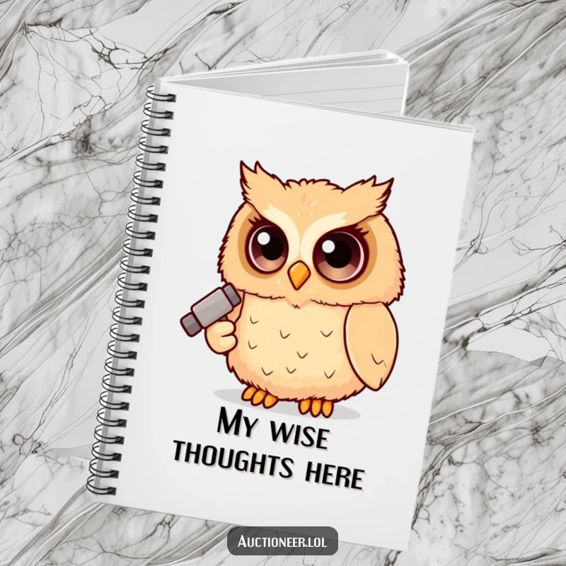 Funny Owl Judge Notebook with a fluffy owl holding a gavel, ideal for writing down ideas with a humorous legal flair.