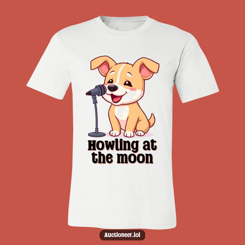 Funny Bouncy Dog T-Shirt: Barking into Mic, Hilarious Pet Apparel