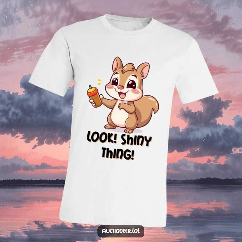 Funny Squirrel Pointing T-Shirt featuring a happy squirrel with a big smile rapidly pointing, showcasing animated humor.