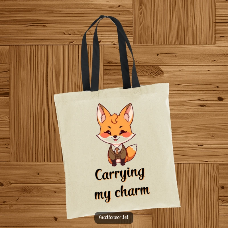 Funny Fox Vest Tote Bag with a sly fox wearing a vest, ideal for carrying items with a humorous and stylish touch.