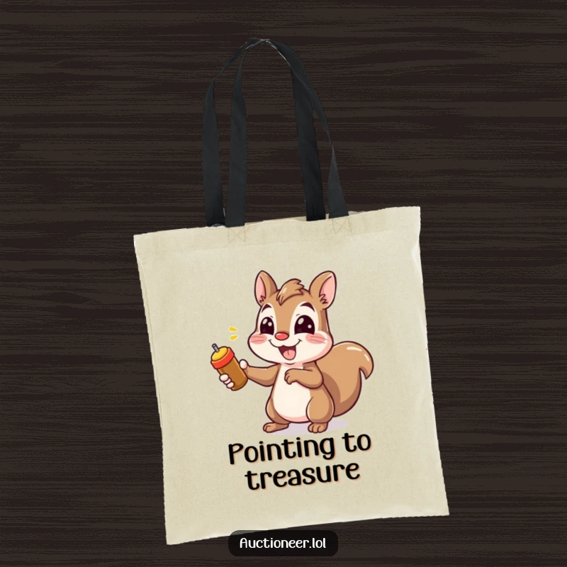 Funny Squirrel Pointing Tote Bag with a smiling squirrel rapidly pointing, a humorous and functional accessory for daily use.